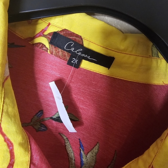 CALESSA Long Tunic Top Shirt Dress Button Up Abstract Artsy Pockets Size 2XL - Picture 2 of 6